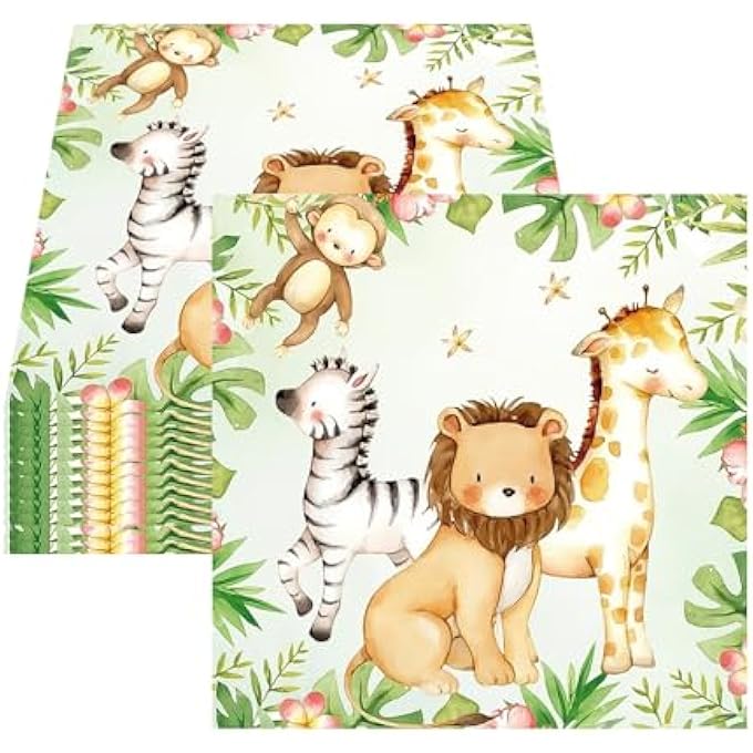 NAPKINS FOR CHILDREN'S BIRTHDAY PARTY, JUNGLE PARTY MOTIF ANIMALS, JUNGLE BIRTHDAY DECORATION, 33 X 33 CM, WILD 1ST BIRTHDAY DECORATION, FOREST ANIMALS, BIRTHDAY NAPKINS (CUTE) - Image 2